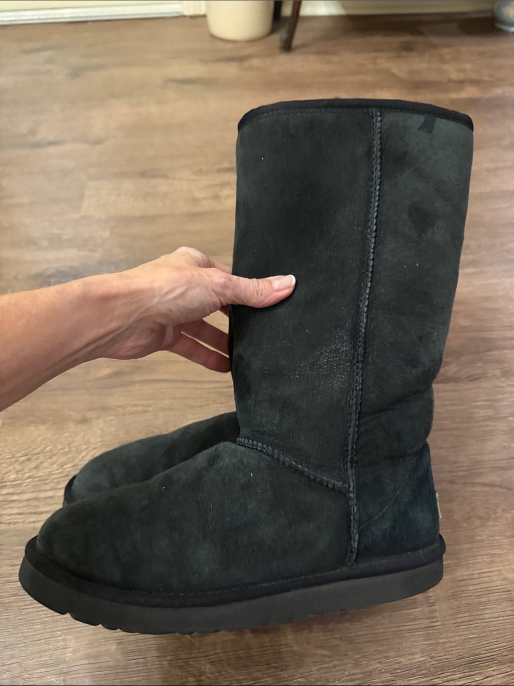 UGG Black Tall Suede Winter Boots with Shearling Size 7 - Picture 5 of 11